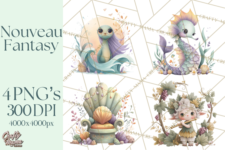 Art Nouveau Mythical Creatures Clipart PNG