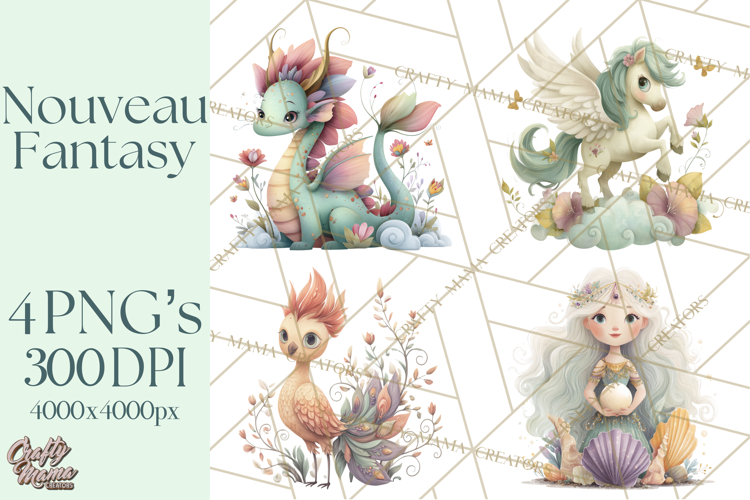 Art Nouveau Mythical Creatures Clipart PNG