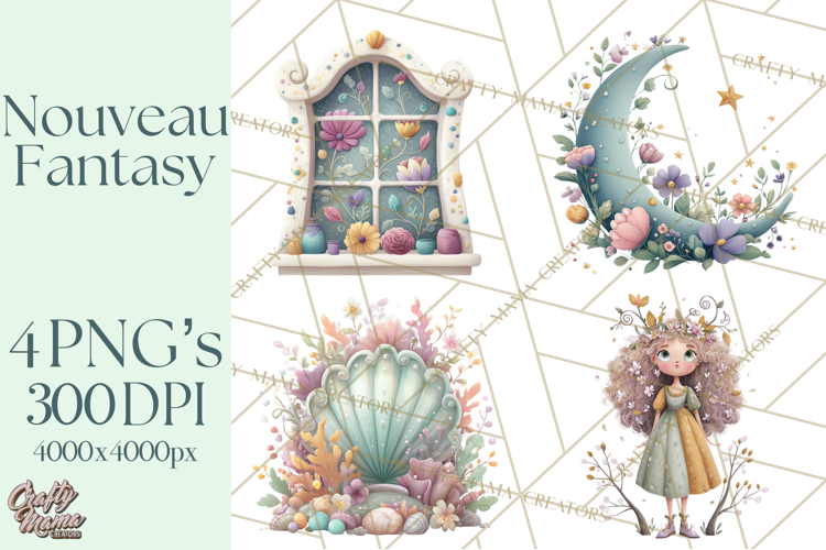 Art Nouveau Mythical Creatures Clipart PNG