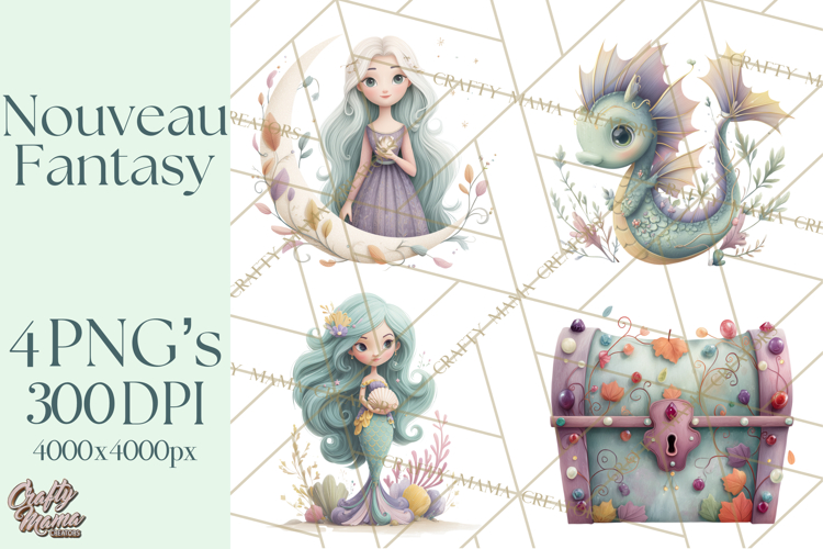 Art Nouveau Mythical Creatures Clipart PNG
