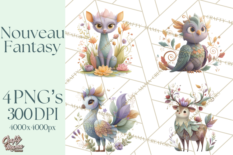 Art Nouveau Mythical Creatures Clipart PNG