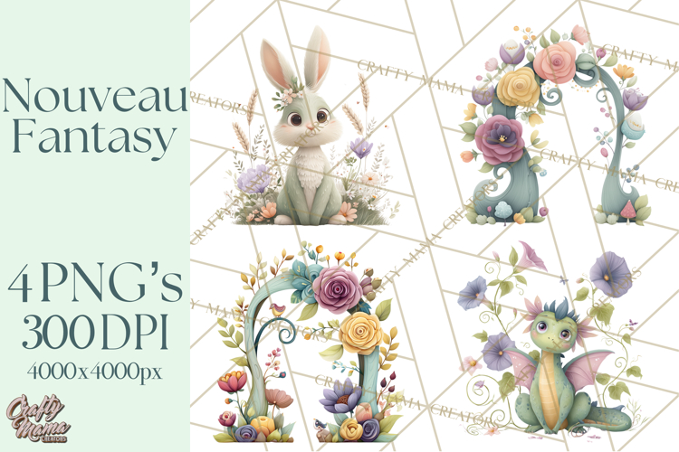 Art Nouveau Mythical Creatures Clipart PNG
