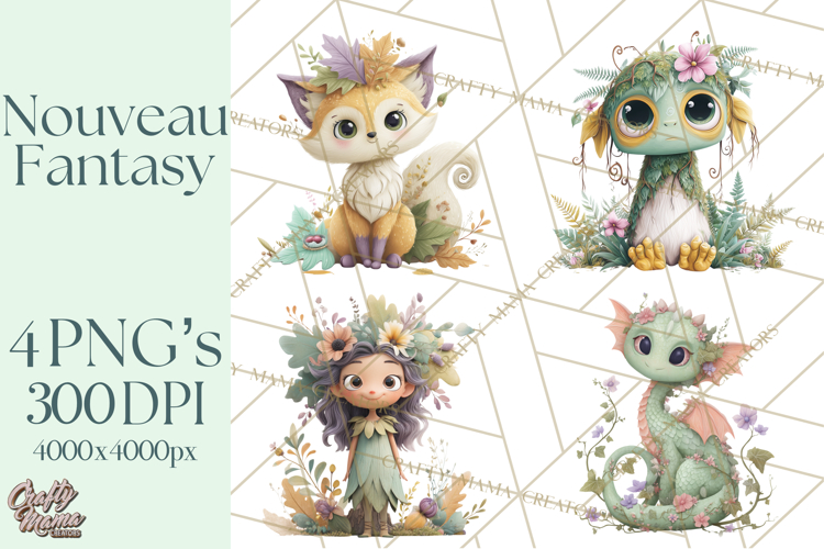 Art Nouveau Mythical Creatures Clipart PNG