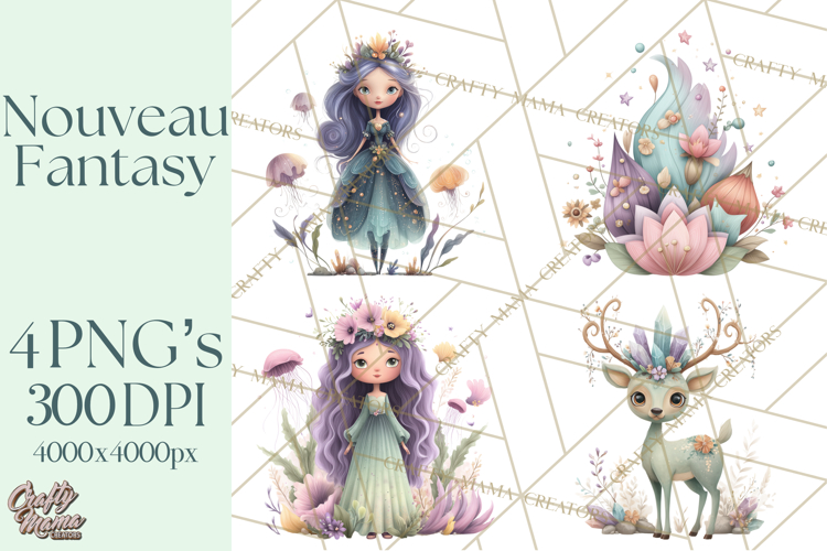 Art Nouveau Mythical Creatures Clipart PNG