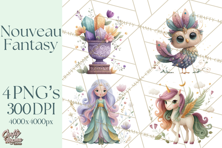 Art Nouveau Mythical Creatures Clipart PNG