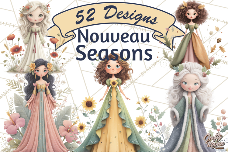 Art Nouveau Four Seasons Girls Clipart PNG