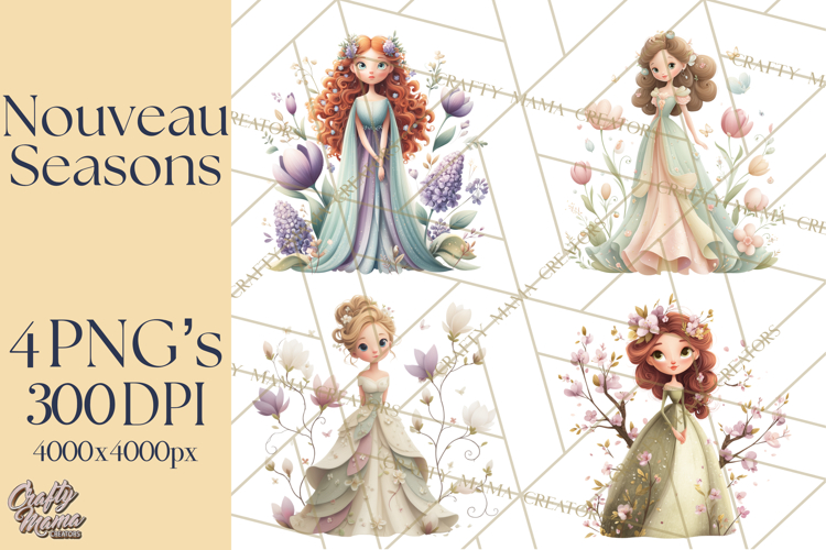 Art Nouveau Four Seasons Girls Clipart PNG