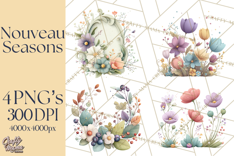 Art Nouveau Four Seasons Girls Clipart PNG