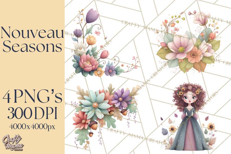 Art Nouveau Four Seasons Girls Clipart PNG