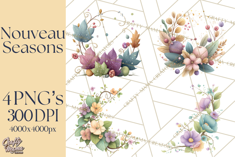 Art Nouveau Four Seasons Girls Clipart PNG