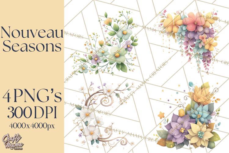 Art Nouveau Four Seasons Girls Clipart PNG