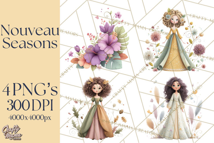 Art Nouveau Four Seasons Girls Clipart PNG