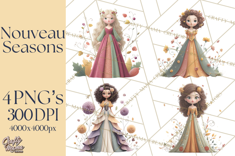 Art Nouveau Four Seasons Girls Clipart PNG