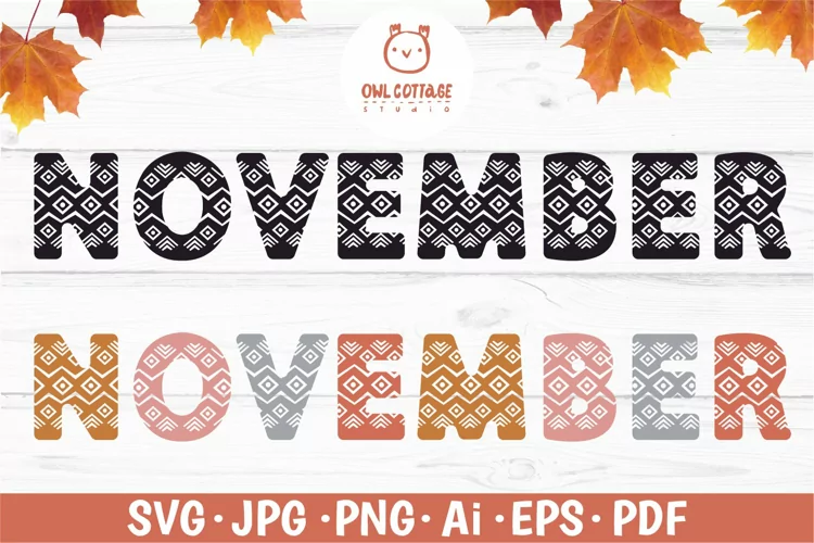 November Clipart svg, Patterned November cut file