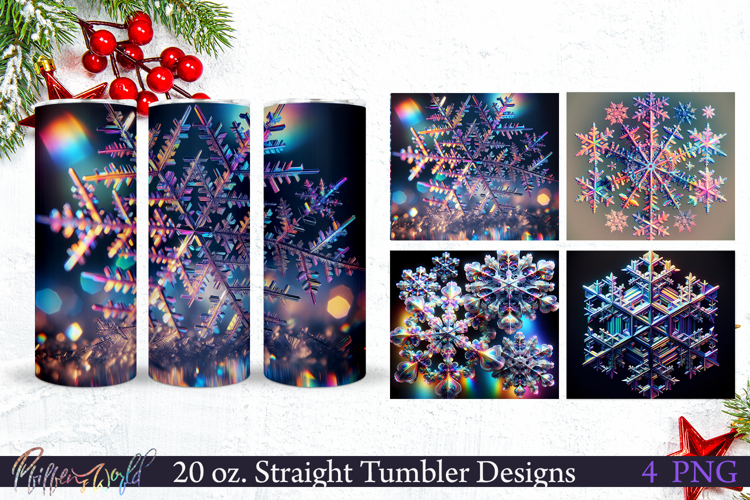 Tumbler Wraps | Neon Snowflakes | Sparkling designs