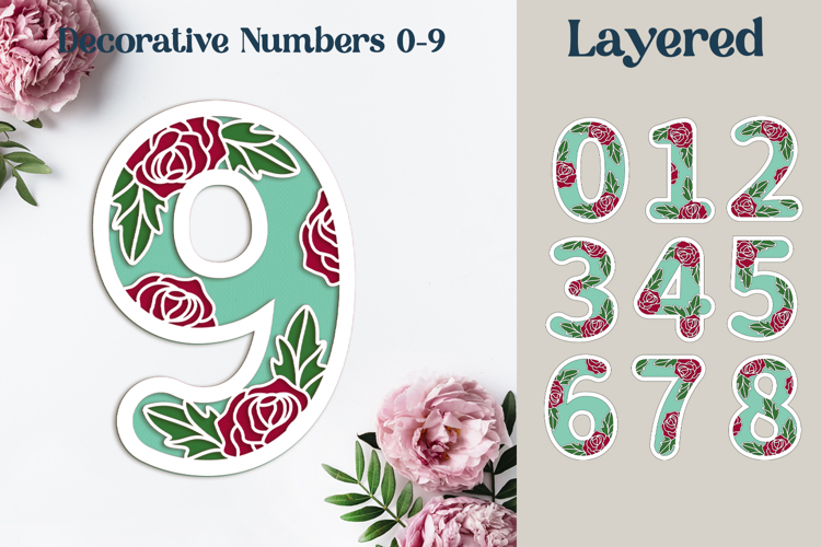 Layered roses numbers, Decorative Birthday cake topper svg