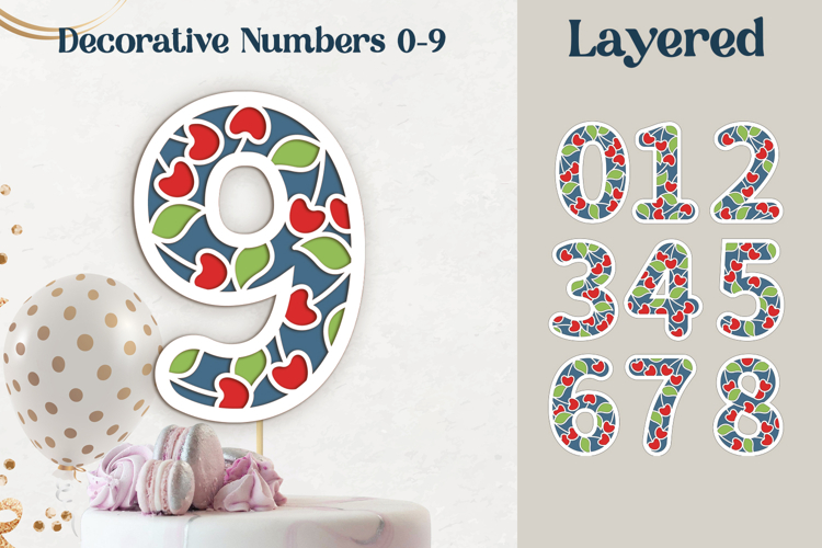 Layered decorative numbers with cherry, Birthday cake topper