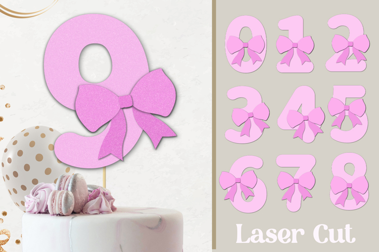 Birthday numbers with bow, 3d layered cake topper svg