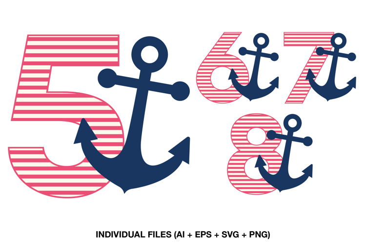 Nautical Birthday Number Clipart, Pink Striped Anchor PNG