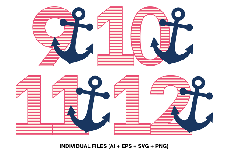 Nautical Birthday Number Clipart, Pink Striped Anchor