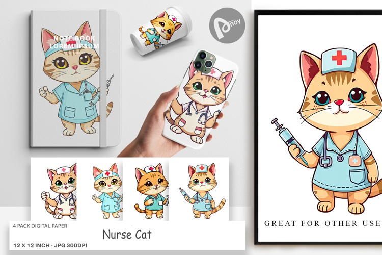 Digital Paper Nurse Cat