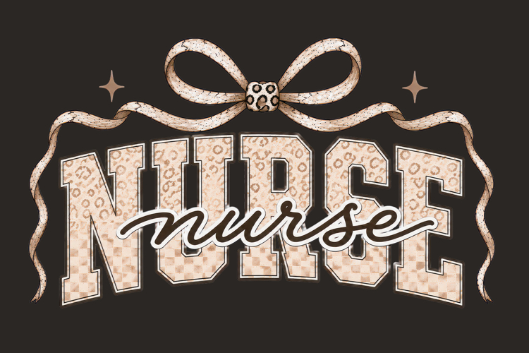 Nurse Preppy Leopard Bow Nursing PNG Design