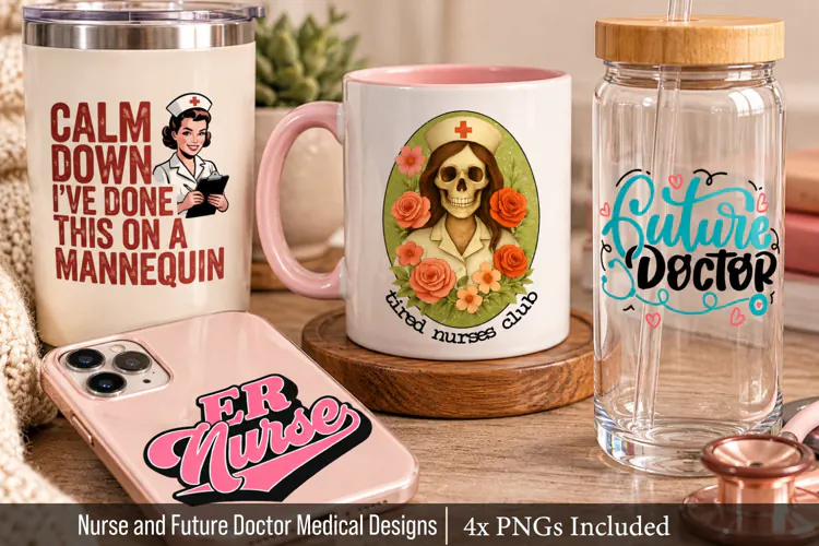 4x Funny Nurse & Future Doctor Medical Designs
