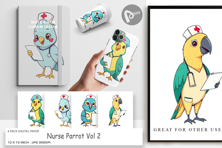 Digital Paper Nurse Parrot