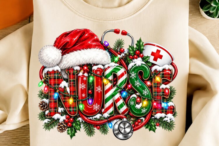 Nurse PNG, Funny Christmas PNG, Christmas Sublimation example image 1