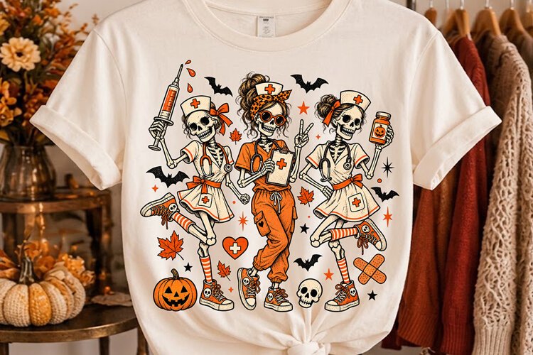 Spooky Nurse Halloween PNG, Skeleton Nurses PNG