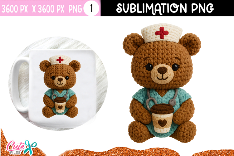 Nurse Teddy Crochet Sublimation Design |DTF Transfer