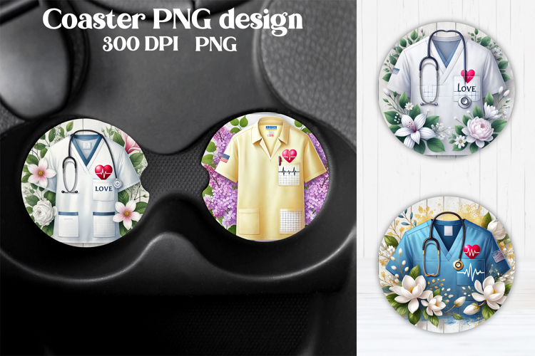 Nurse flower coaster sublimation | Medical coaster PNG