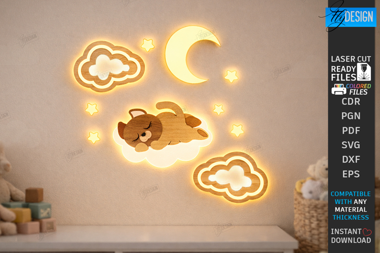Nursery Luminous Wall Décor Laser Cut | Kids Night Light SVG