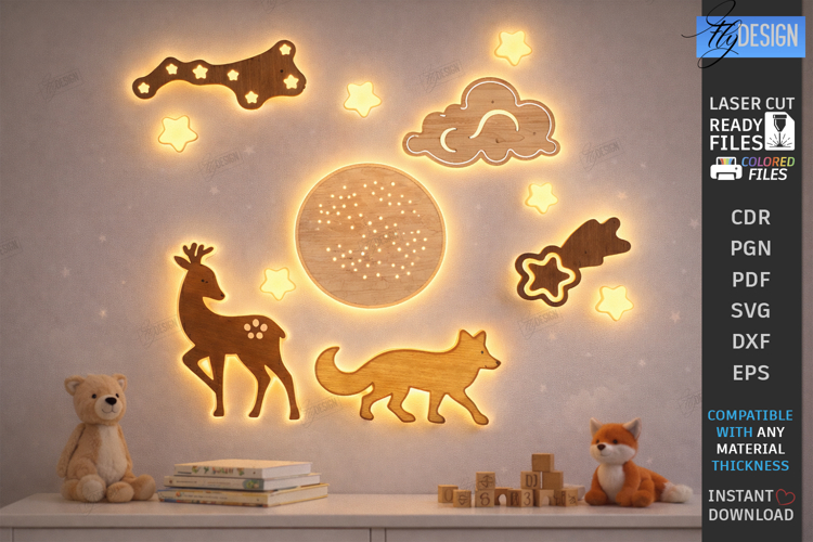 Nursery Luminous Wall Décor Laser Cut | Kids Night Light SVG