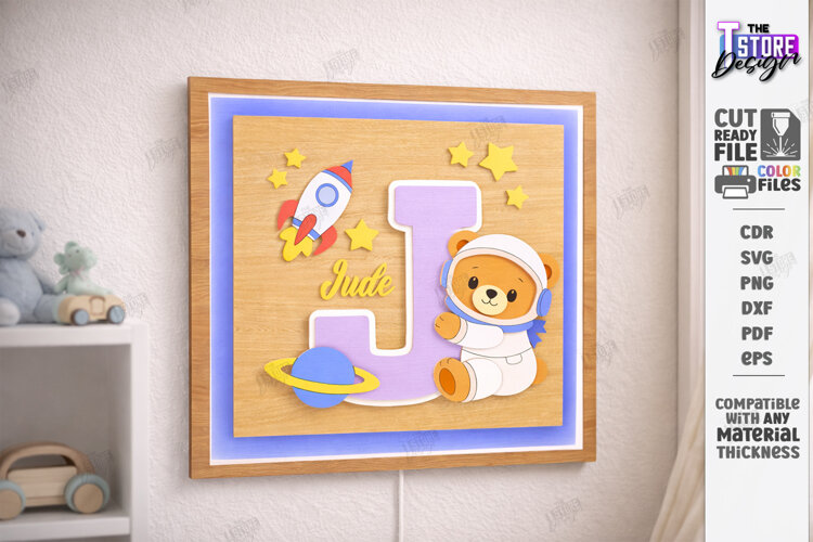 Astronaut Bear Nursery Name Sign Laser Cut | Kids Laser |CNC example image 1