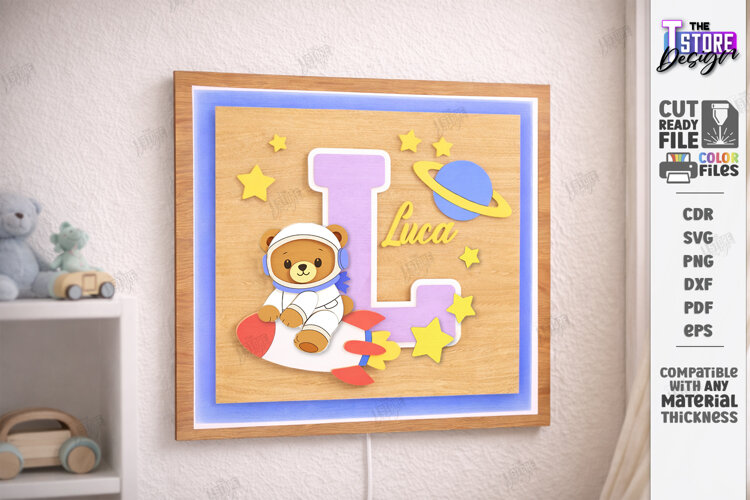 Astronaut Bear Nursery Name Sign Laser Cut | Kids Laser |CNC example image 1