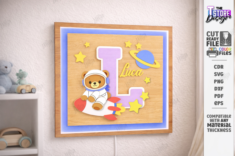 Astronaut Bear Nursery Name Sign Laser Cut | Kids Laser |CNC