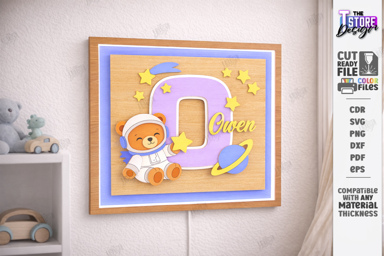 Astronaut Bear Nursery Name Sign Laser Cut | Kids Laser |CNC