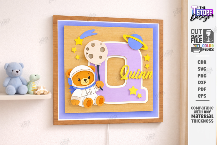 Astronaut Bear Nursery Name Sign Laser Cut | Kids Laser |CNC