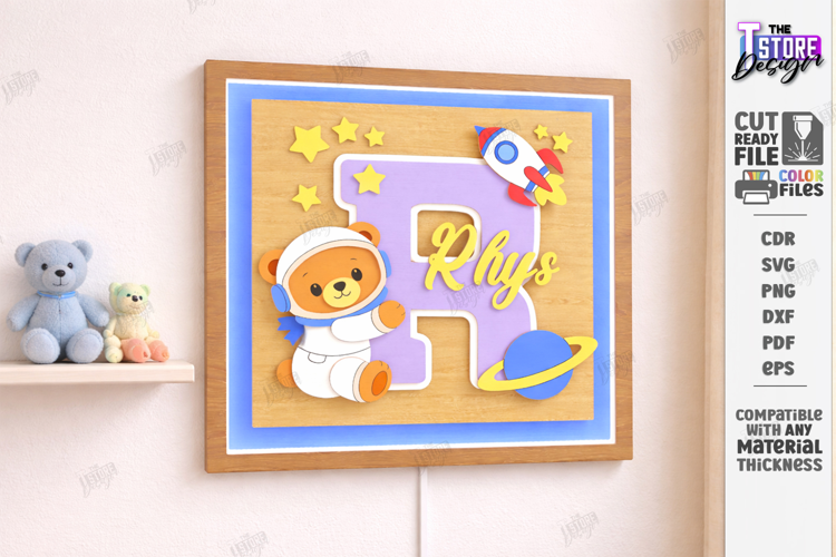 Astronaut Bear Nursery Name Sign Laser Cut | Kids Laser |CNC