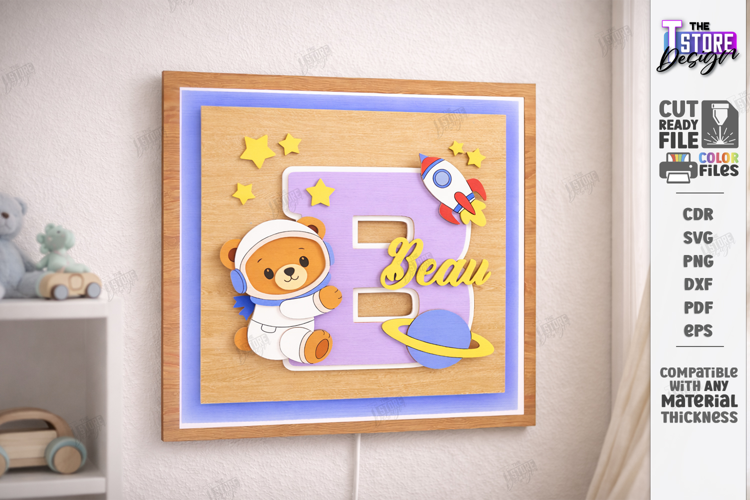 Astronaut Bear Nursery Name Sign Laser Cut | Kids Laser |CNC