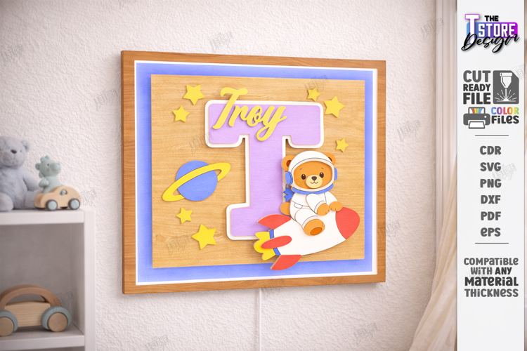 Astronaut Bear Nursery Name Sign Laser Cut | Kids Laser |CNC