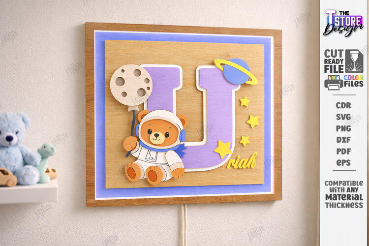 Astronaut Bear Nursery Name Sign Laser Cut | Kids Laser |CNC example image 1