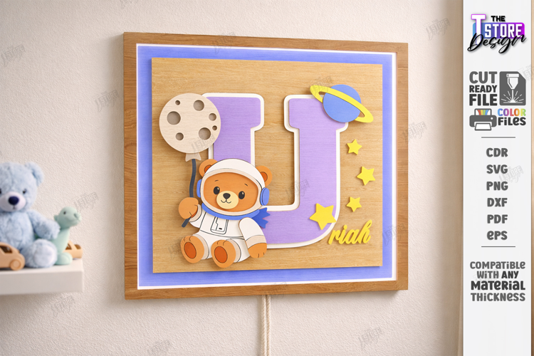 Astronaut Bear Nursery Name Sign Laser Cut | Kids Laser |CNC