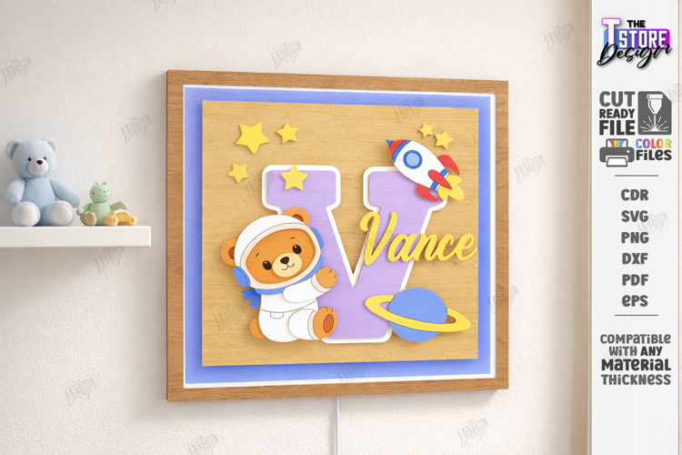 Astronaut Bear Nursery Name Sign Laser Cut | Kids Laser |CNC