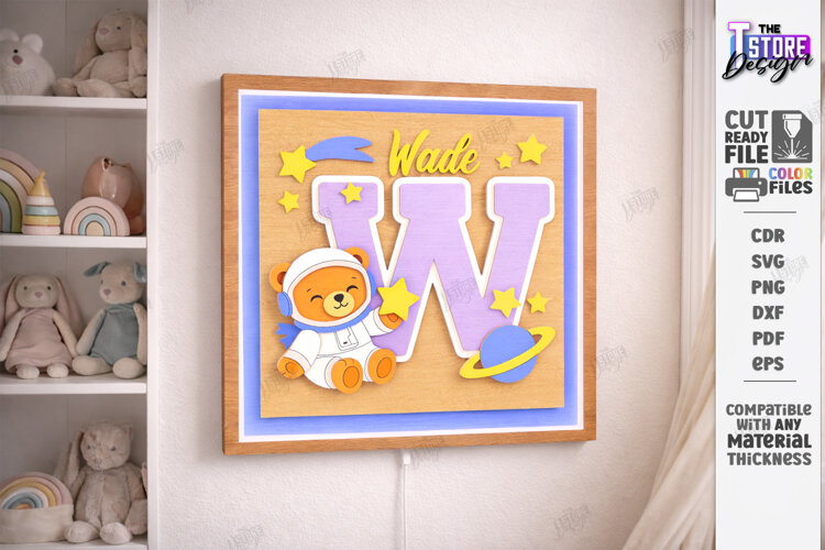 Astronaut Bear Nursery Name Sign Laser Cut | Kids Laser |CNC example image 1
