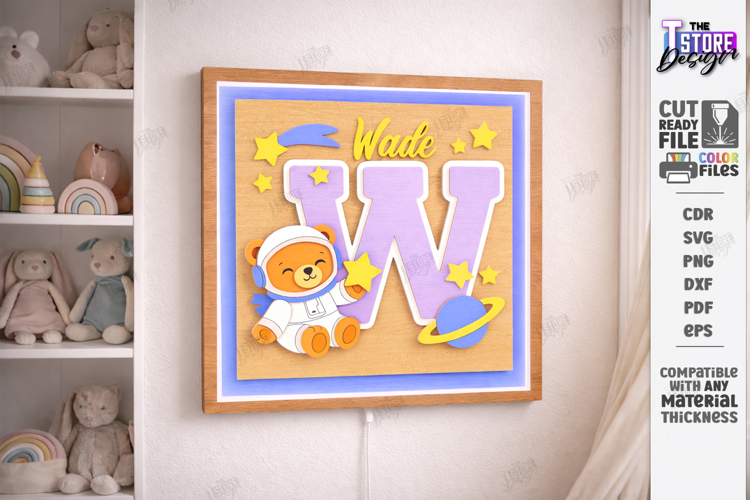 Astronaut Bear Nursery Name Sign Laser Cut | Kids Laser |CNC