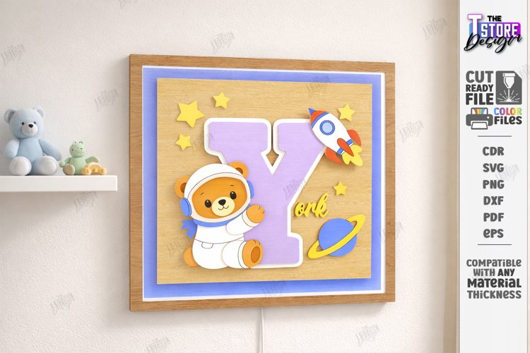 Astronaut Bear Nursery Name Sign Laser Cut | Kids Laser |CNC