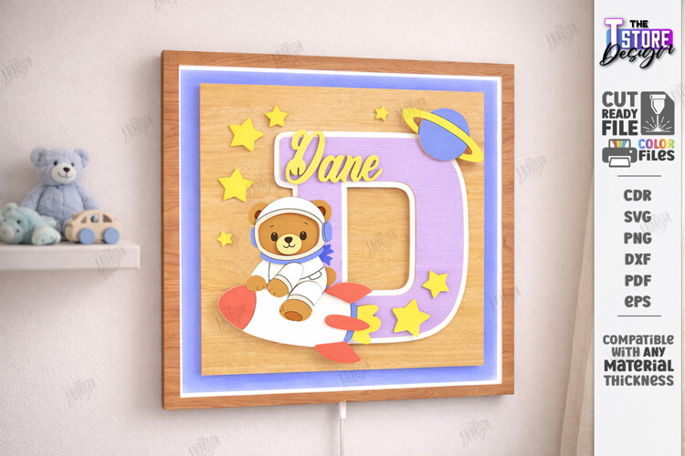 Astronaut Bear Nursery Name Sign Laser Cut | Kids Laser |CNC example image 1