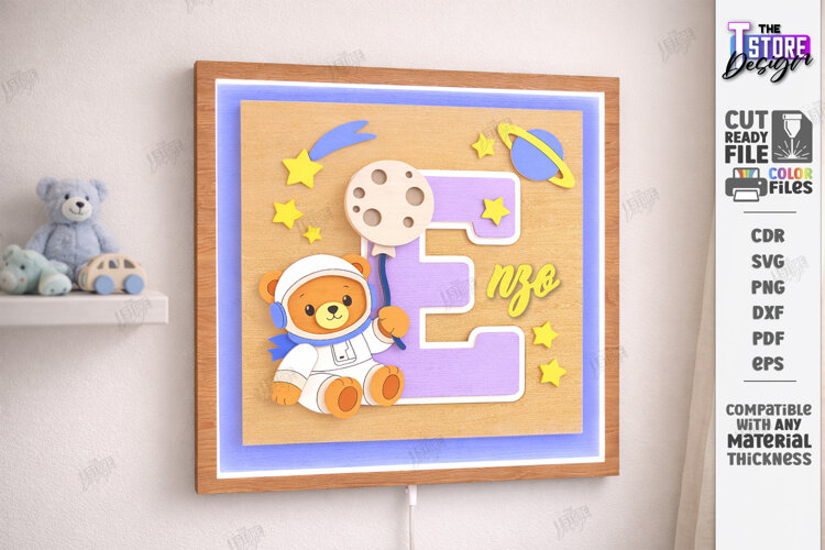 Astronaut Bear Nursery Name Sign Laser Cut | Kids Laser |CNC example image 1